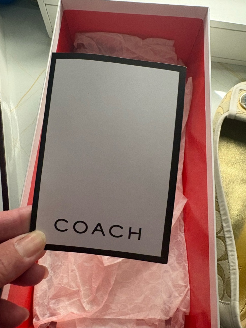 Coach Cream & Light Khaki Signature Ballet Flats with Gold Accent - Picture 15 of 16